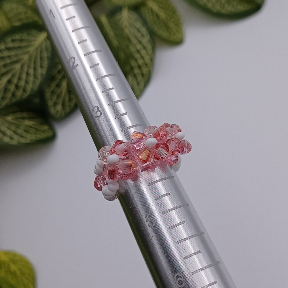 Handcrafted Pink Beaded Flower Ring